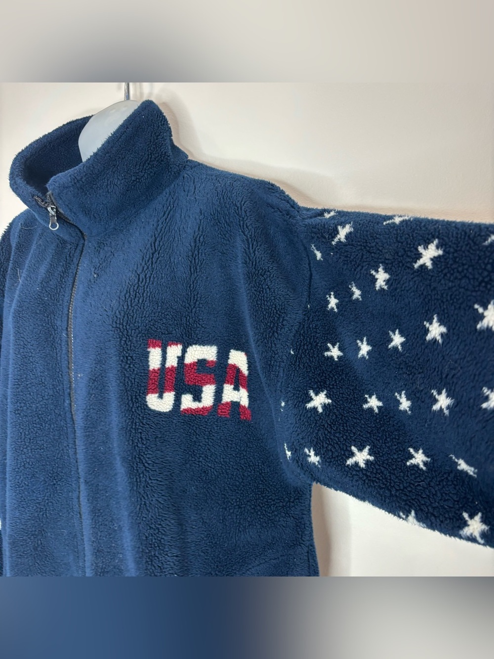 Bear Ridge Men's XL Navy Fleece Pullover jacket American Flag stars graphic - Picture 2 of 6